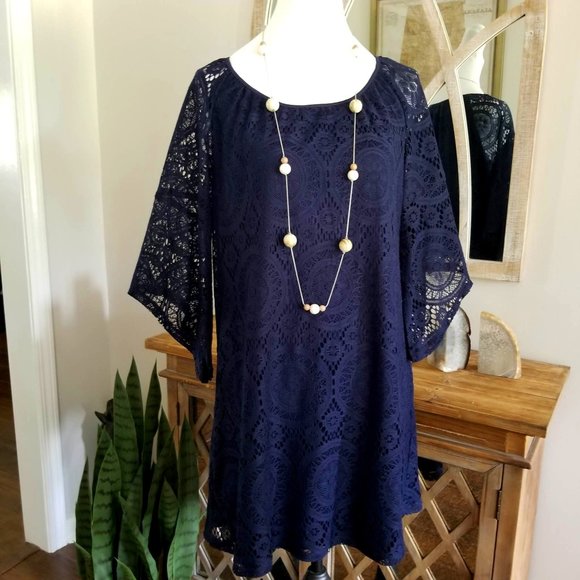 Tacera Dresses & Skirts - Dress. Navy Blue Medallion Lace. Tacera Brand. Size Medium.